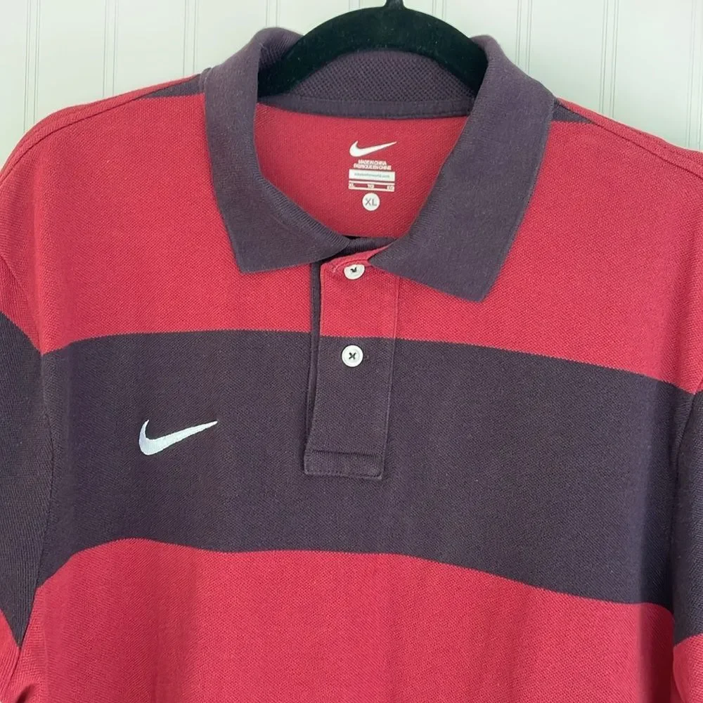 Nike Men’s Rugby Polo Striped Burgundy And Plum US Olympic Team Patch Swoosh‎ XL